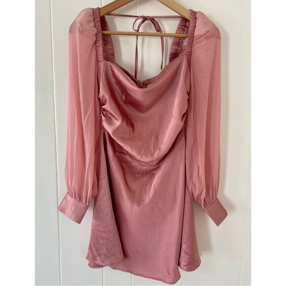 WeWoreWhat Pink Long Sleeve Silky Cowl Neck Mini Dress Homecoming Size 0 - Picture 5 of 11